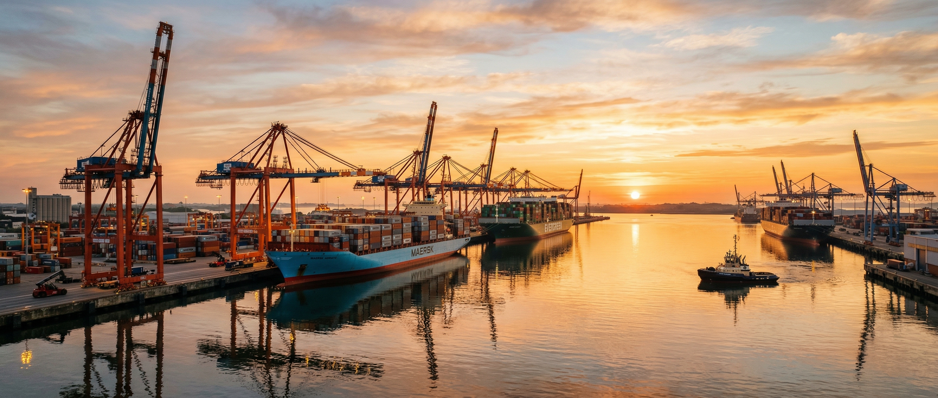 Industrial port at golden hour