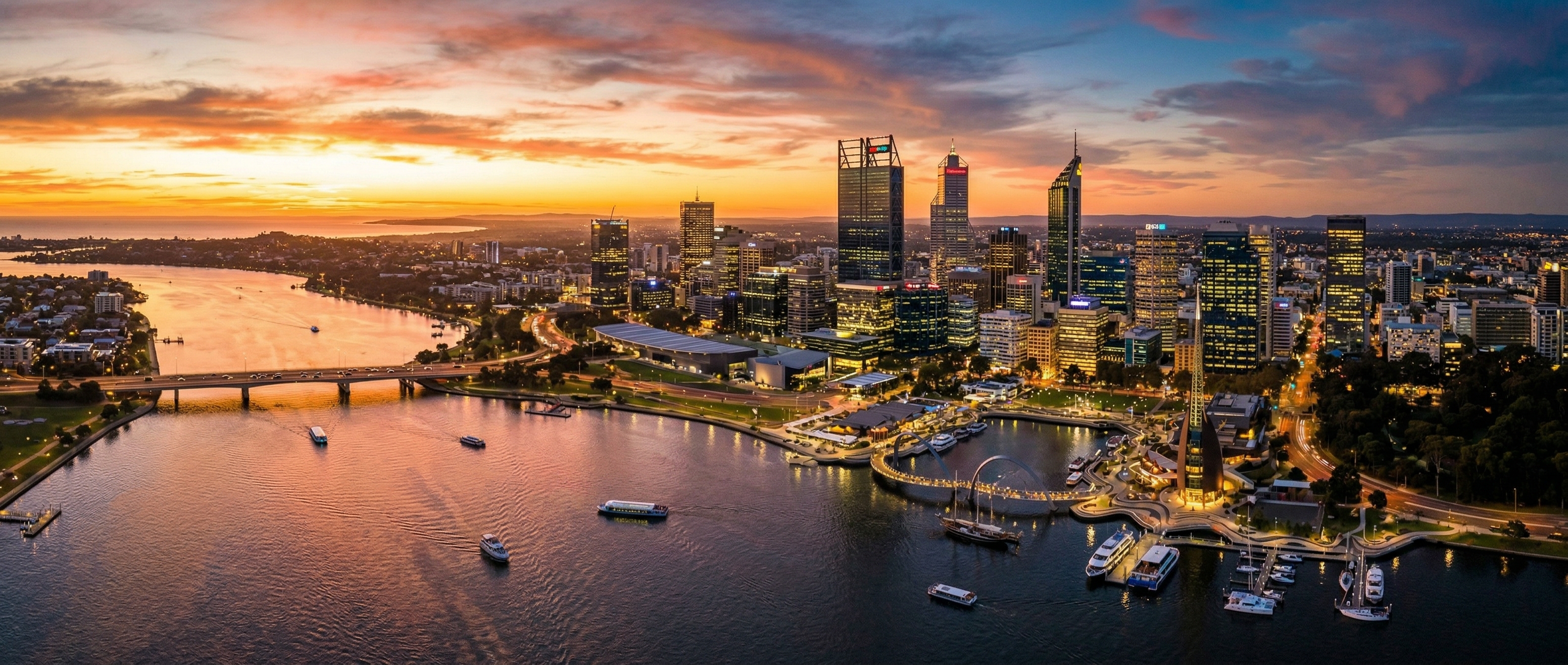 Perth CBD skyline at sunset