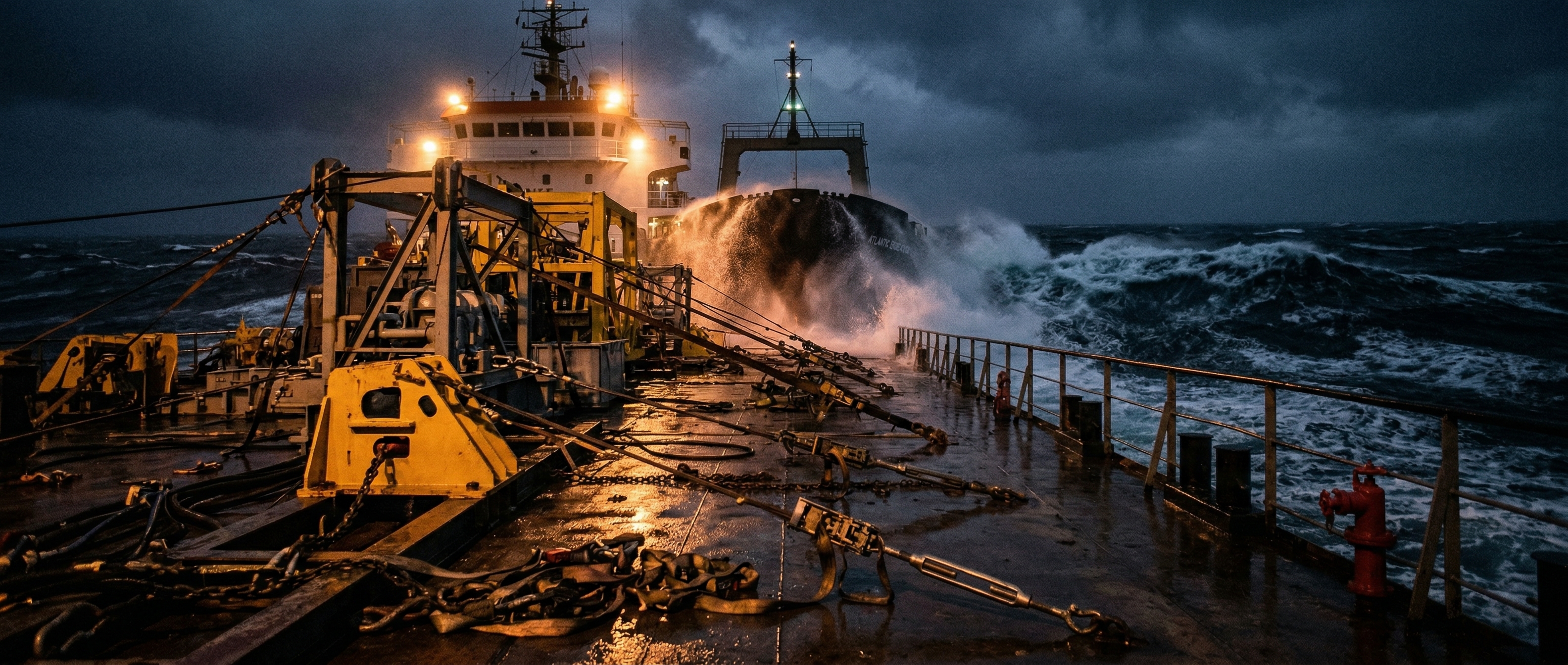 View from the deck of a heavy lift vessel at sea